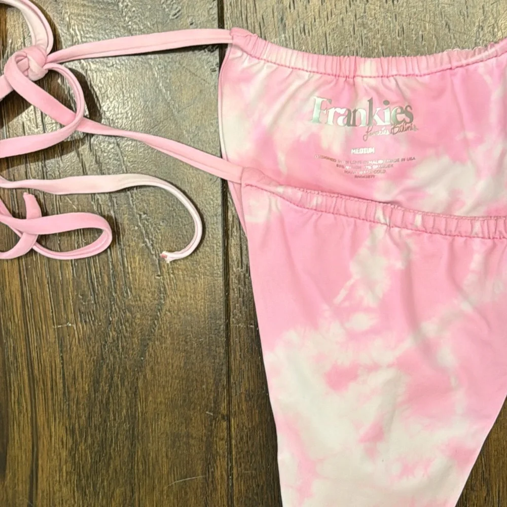 Frankie’s Bikini - Tia Pink & White Tie-Dye Bikini Bottoms - Size: Medium